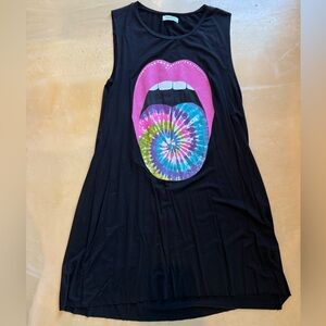 Lauren Moshi Black Tank with Pink and Tie-Dye Lip Graphic SZ M